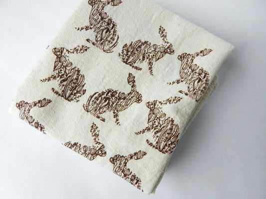 Rabbit Kitchen Towel, Floral Rabbit Tea Towel, Brown