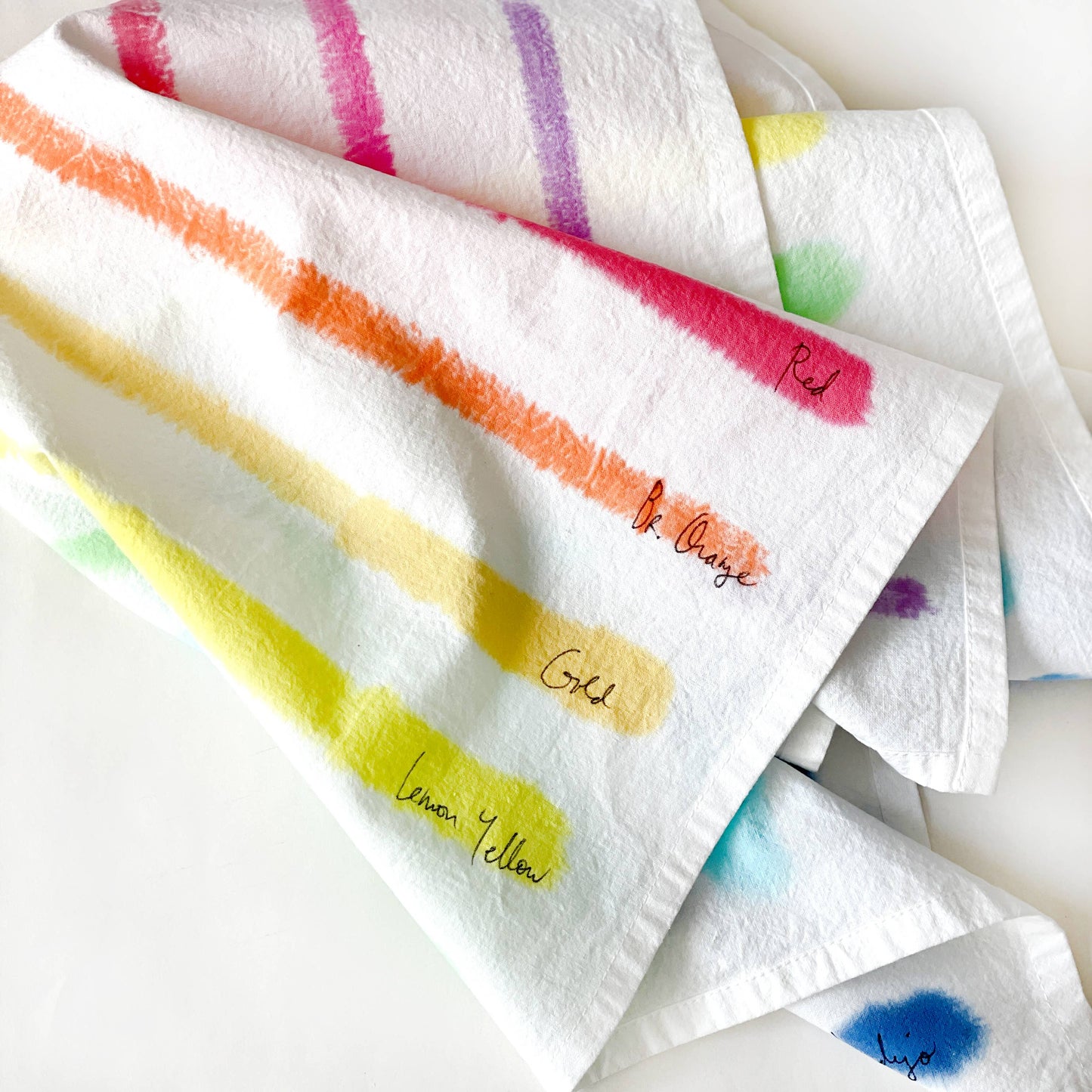 Rainbow Stripe Hand-painted Tea Towel
