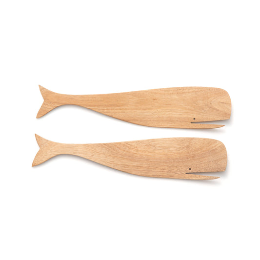 Ironwood Wood Whale Salad Utensils, Acacia,12.5" x 275"