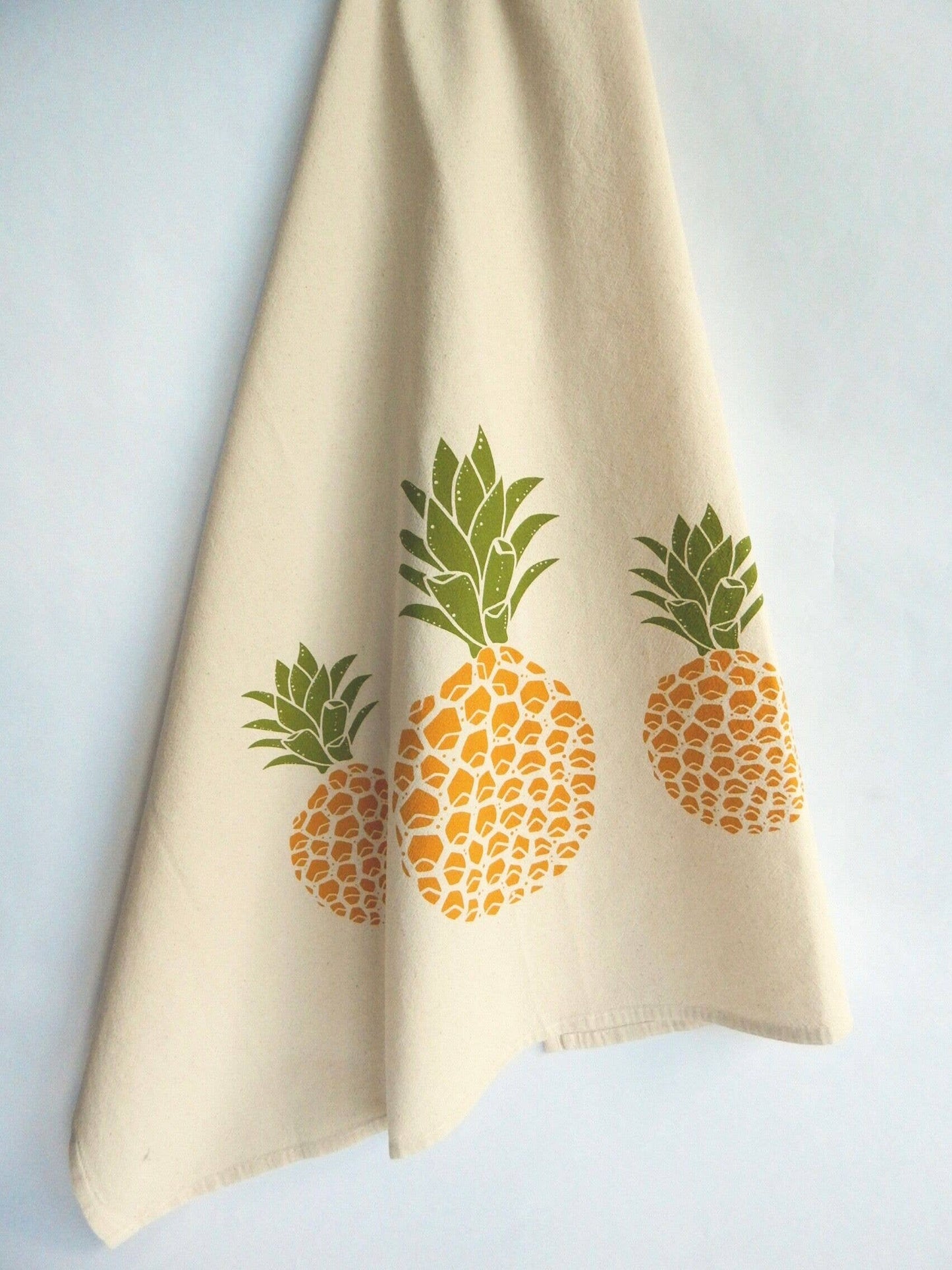 Pineapple Kitchen Towel, Handprinted Tea Towel, Tropical