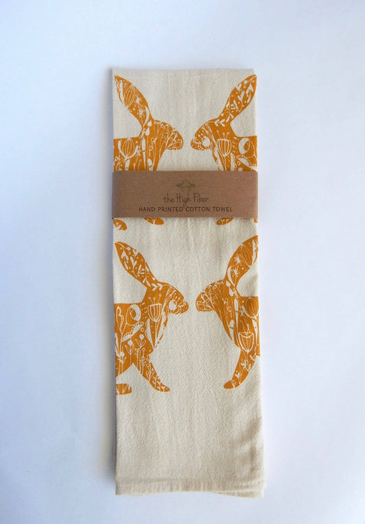 Floral Gold Rabbit Kitchen Towel, Rabbit Tea Towel