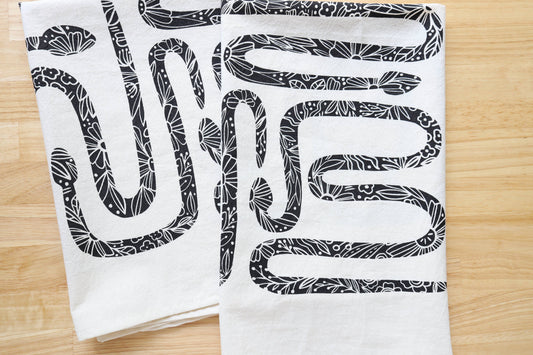 NEW Garden Snake Botanical Tea Towel, Hand Printed in USA