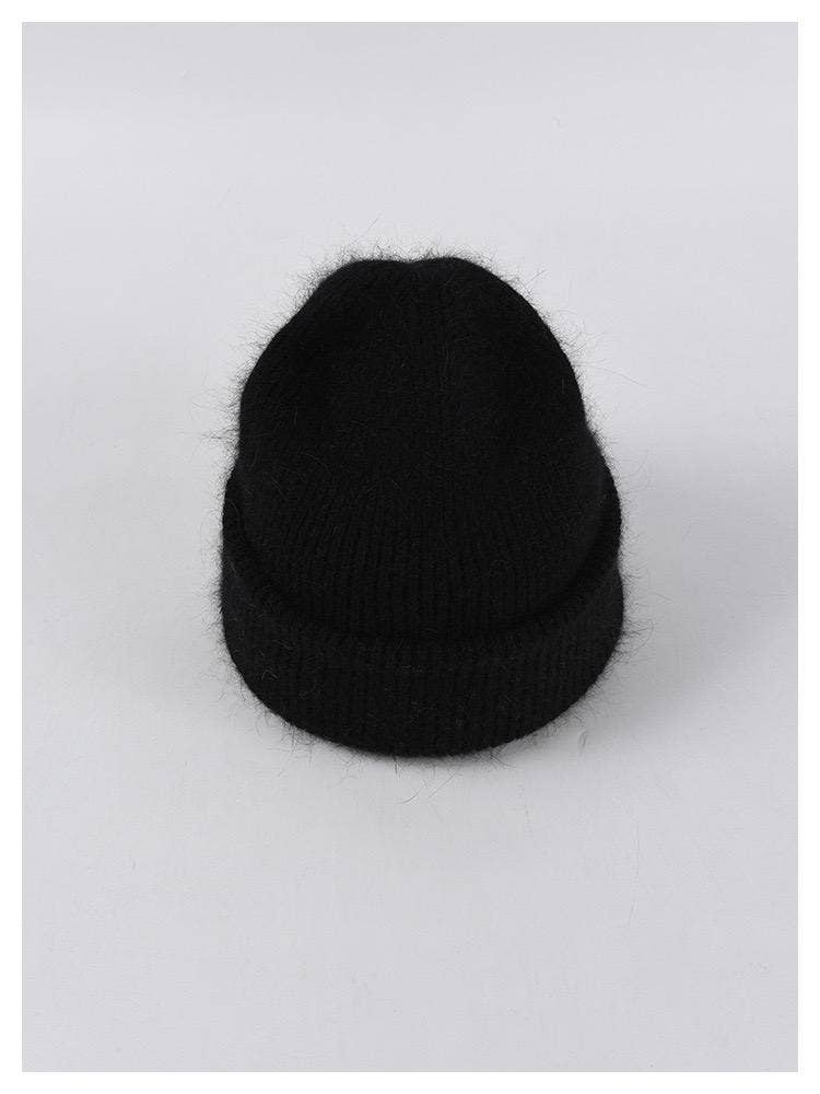 Angora Beanie Hat - Black