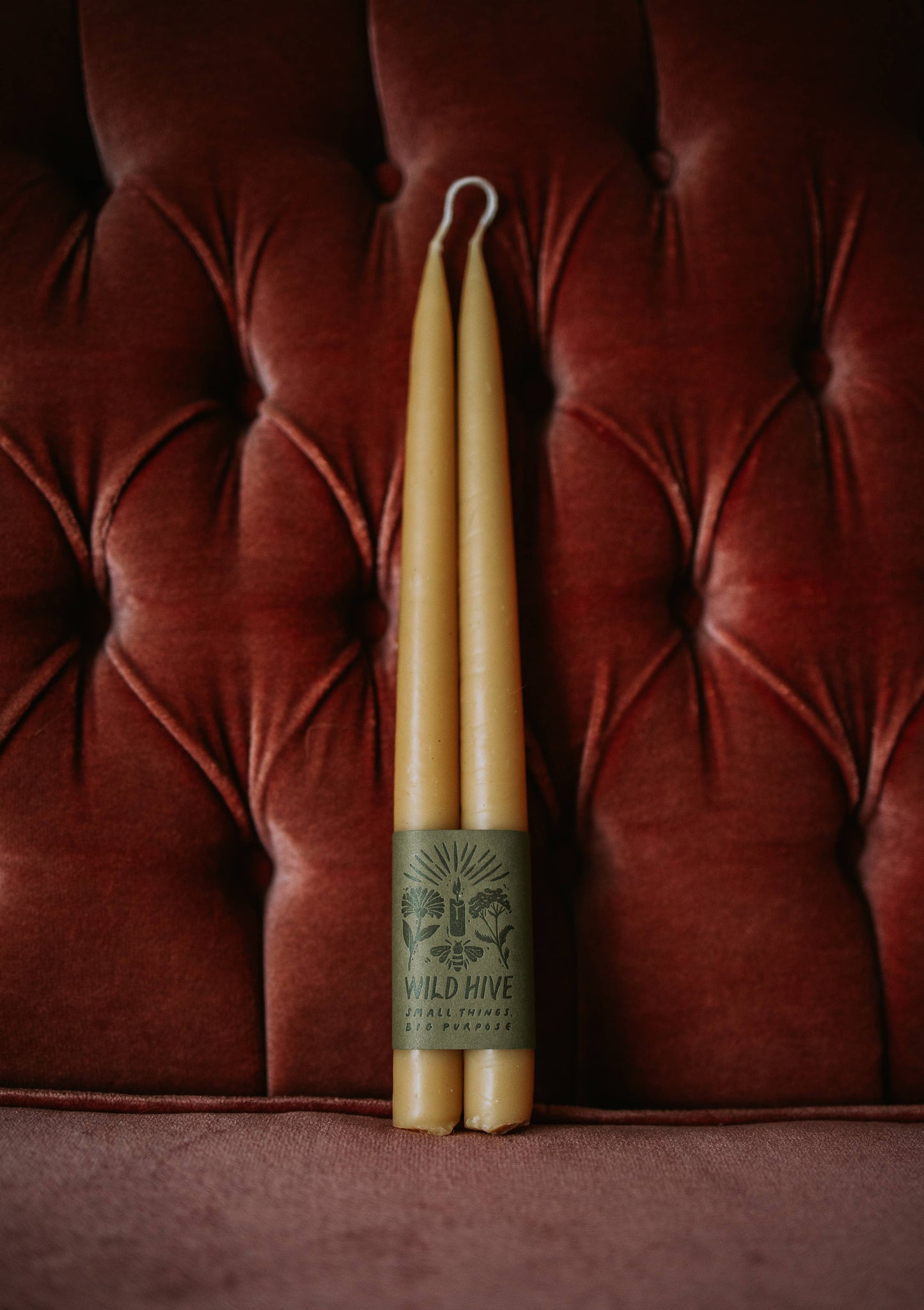 10” Natural Beeswax Hand-Dipped Taper Candles (Pair)