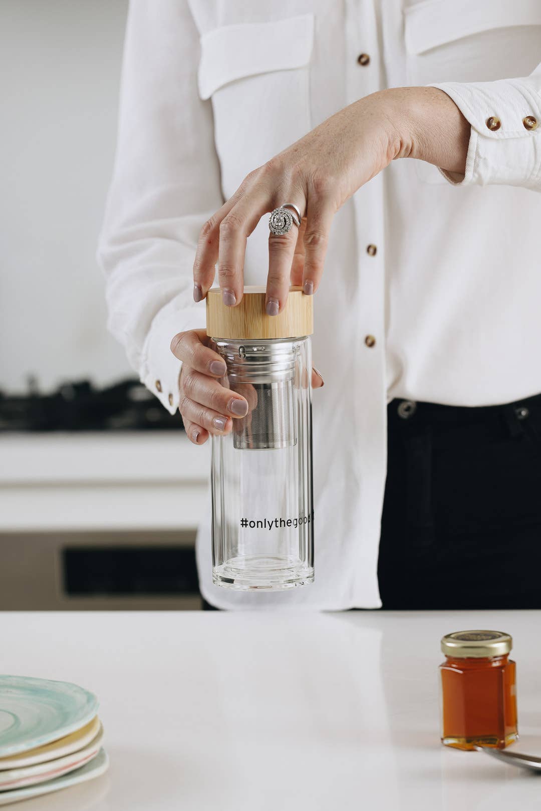 Double Wall Glass Tea Infuser Tumbler + Bamboo Lid
