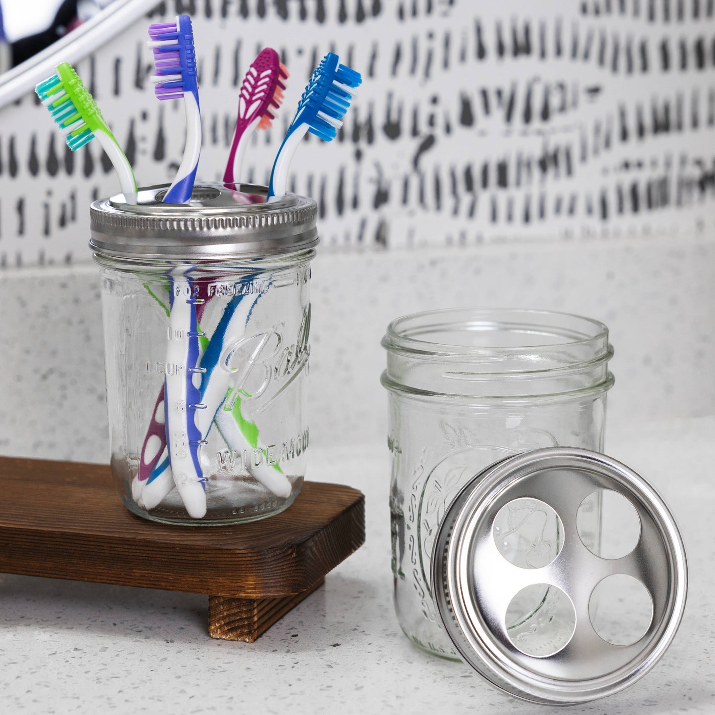 Jarware Toothbrush Holder Lids For Wide Mouth Mason Jars