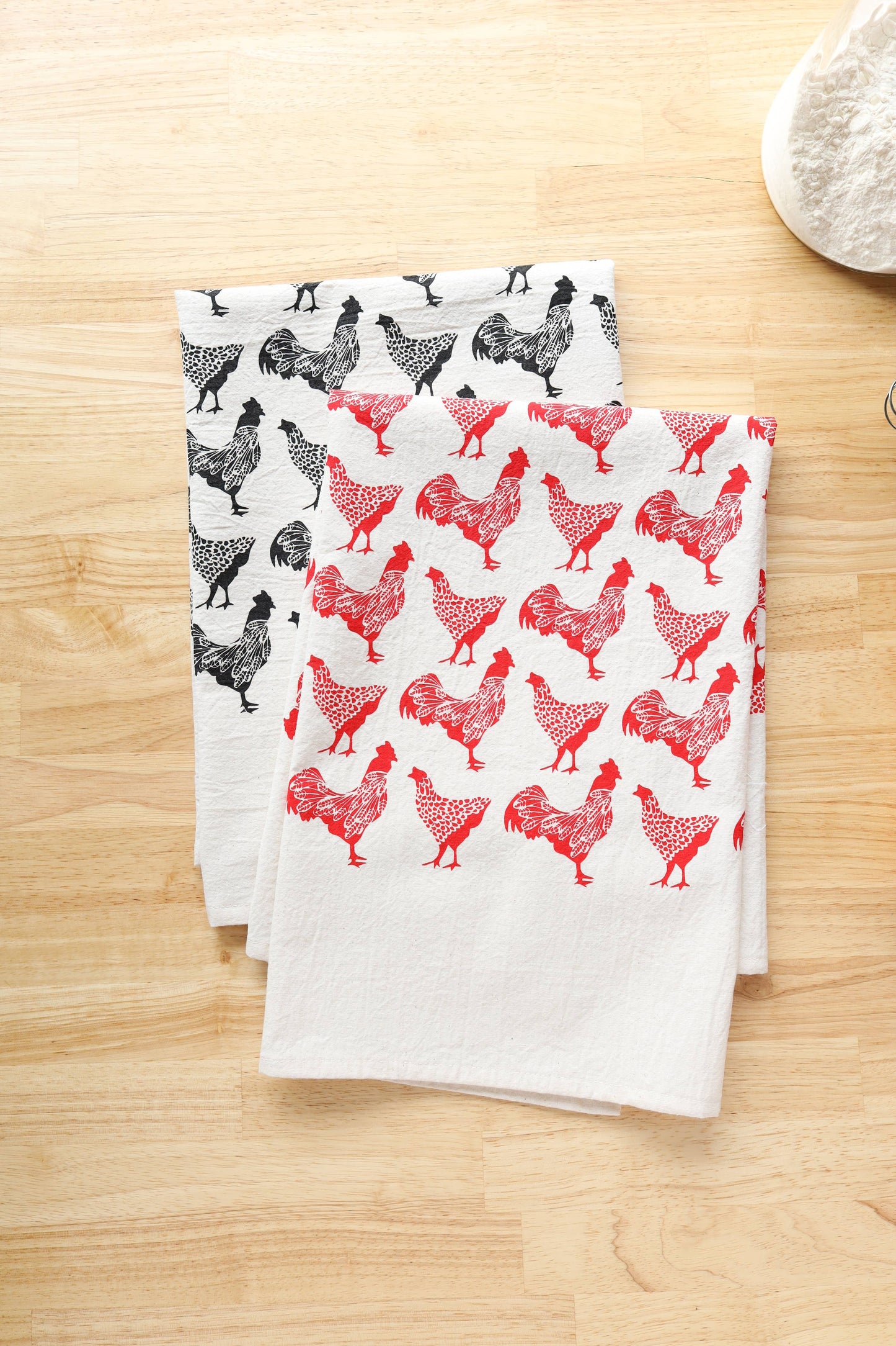Chicken Kitchen Towel, Handprinted Chicken Tea Towel 