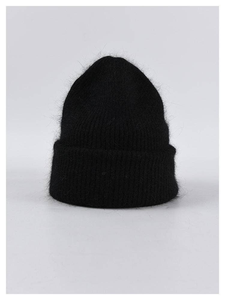 Angora Beanie Hat - Black