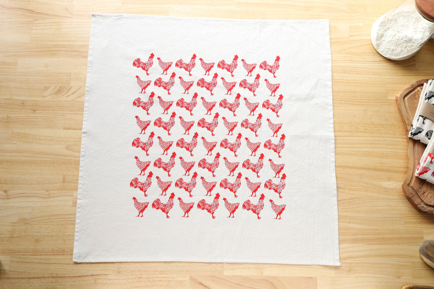 Chicken Kitchen Towel, Handprinted Chicken Tea Towel 