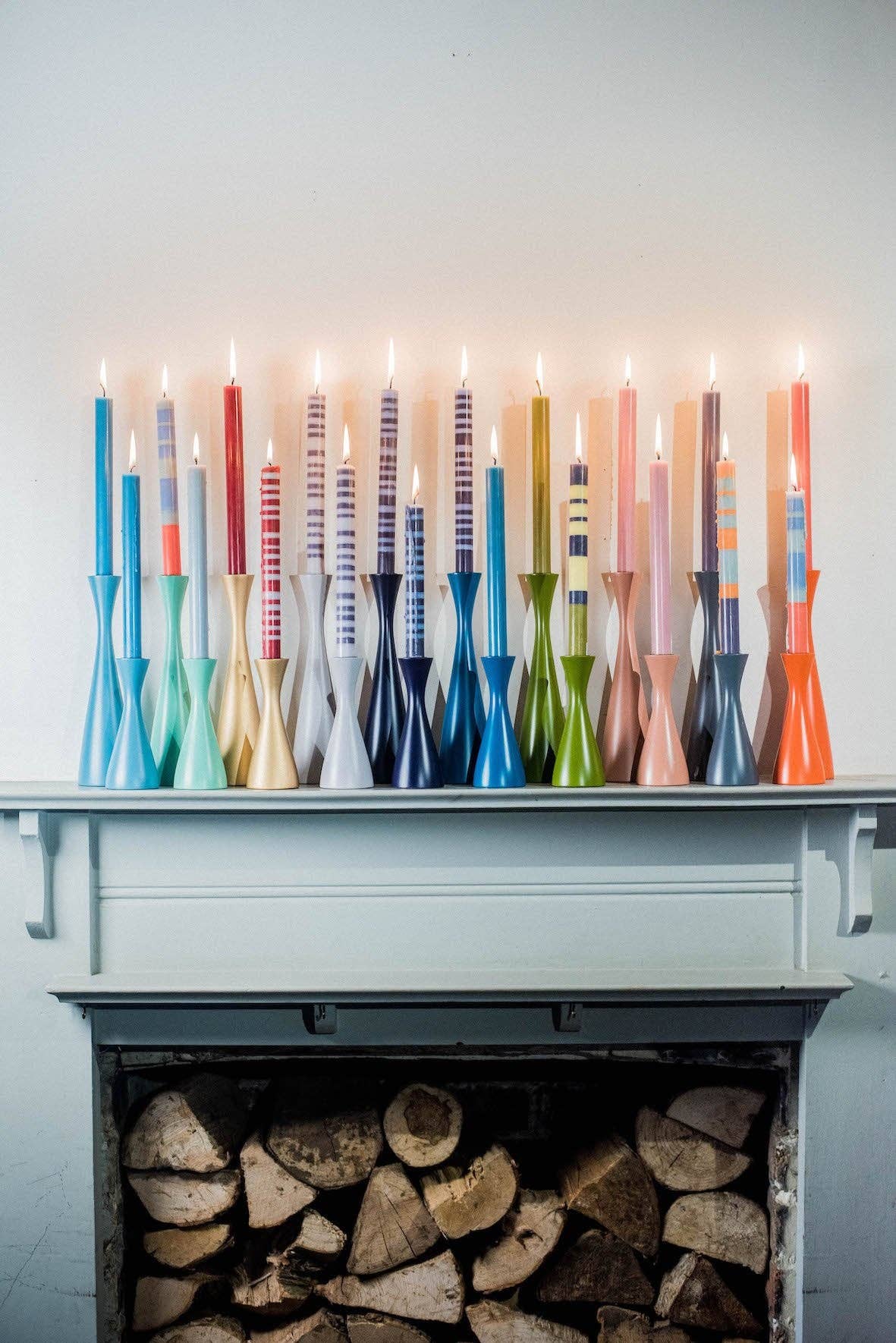 BRITISH COLOUR STANDARD - 25cm / 10'' H  - STRIPED Mixed Pack of all 3 Stripes Eco Dinner Candles, Gift Box of 6