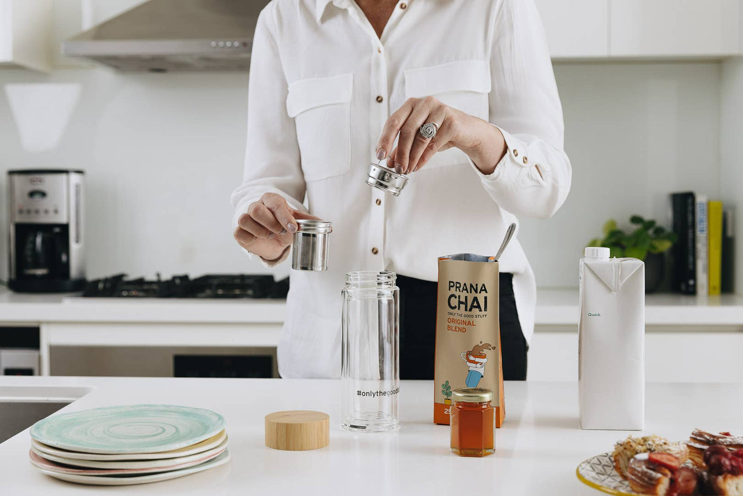Double Wall Glass Tea Infuser Tumbler + Bamboo Lid
