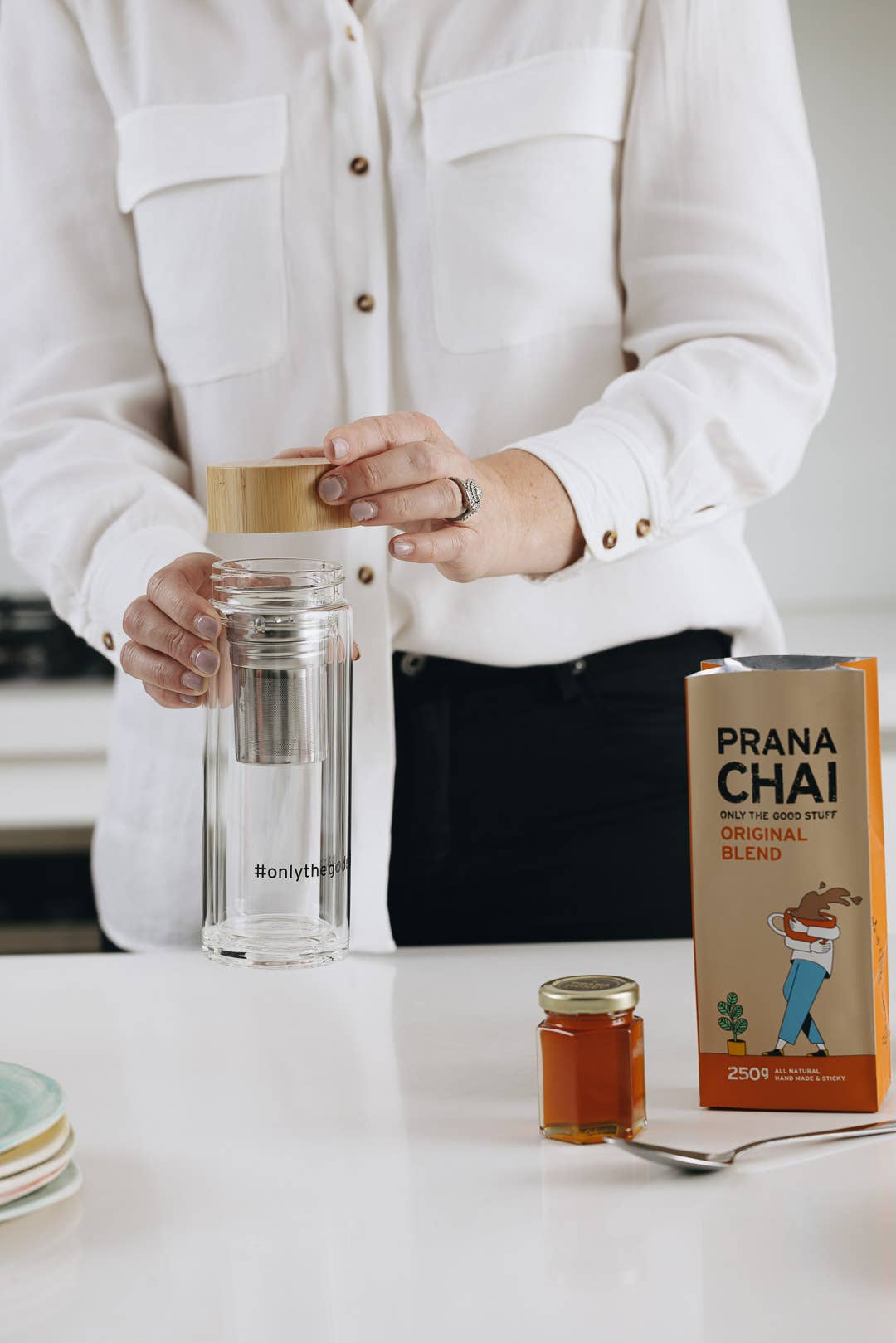 Double Wall Glass Tea Infuser Tumbler + Bamboo Lid