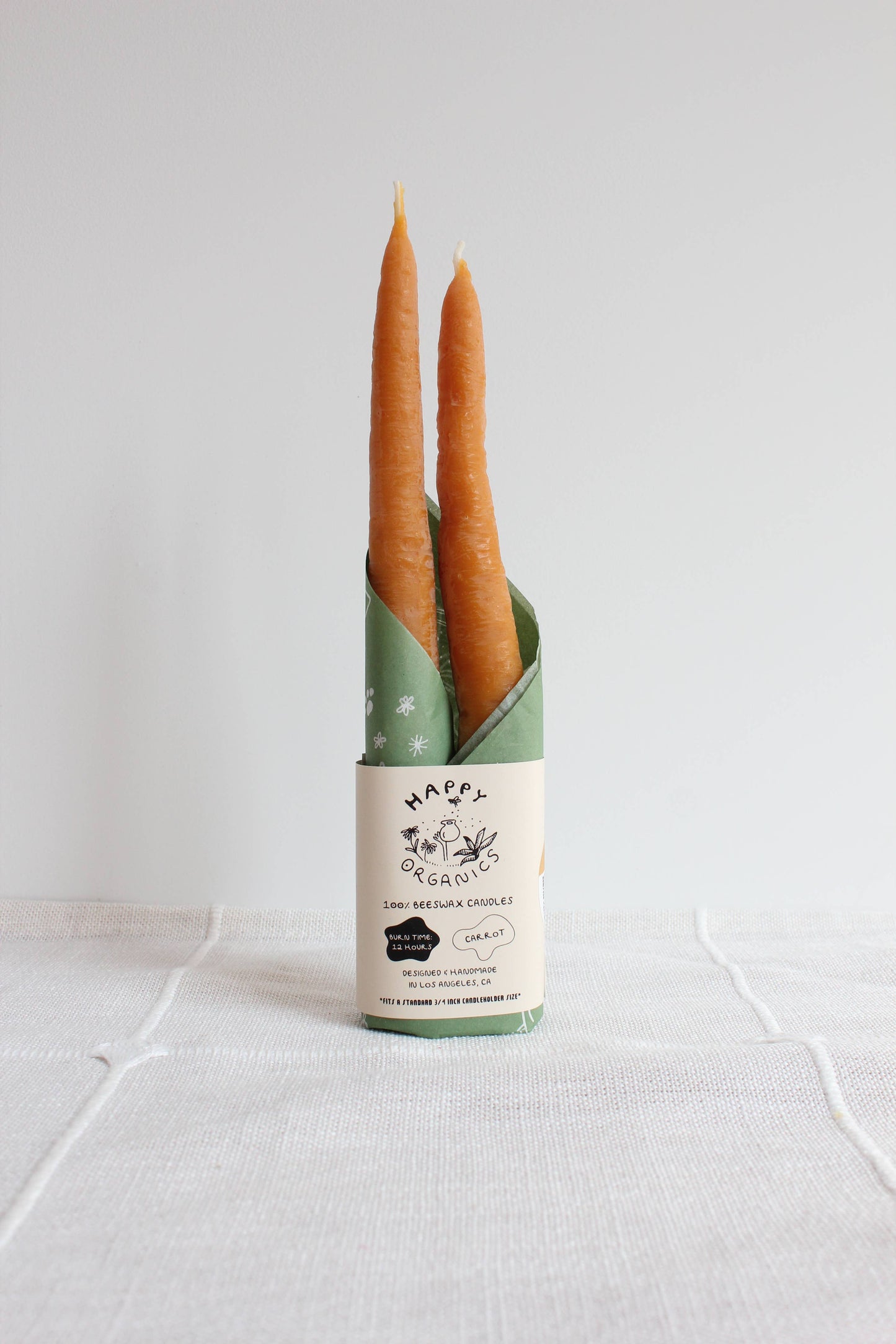 Carrot Beeswax Candles Taper Pair