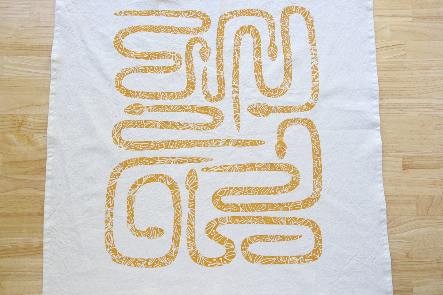 NEW Garden Snake Botanical Tea Towel, Hand Printed in USA