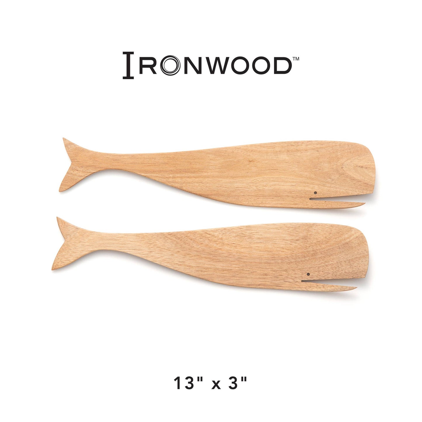 Ironwood Wood Whale Salad Utensils, Acacia,12.5" x 275"