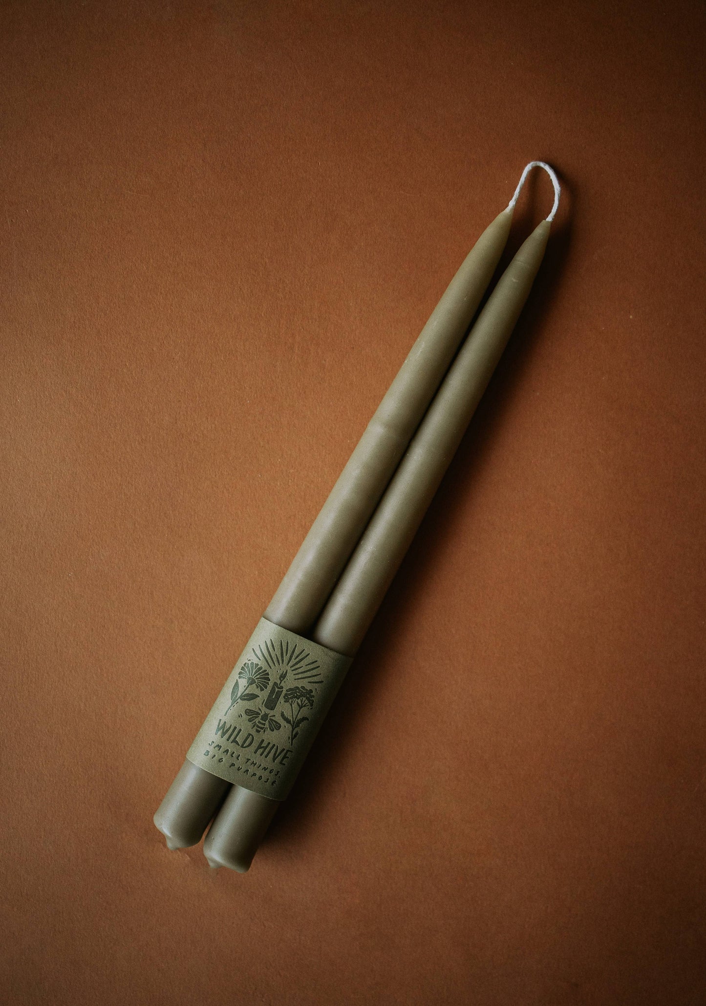 10” Moss Green Beeswax Hand-Dipped Taper Candles (Pair)