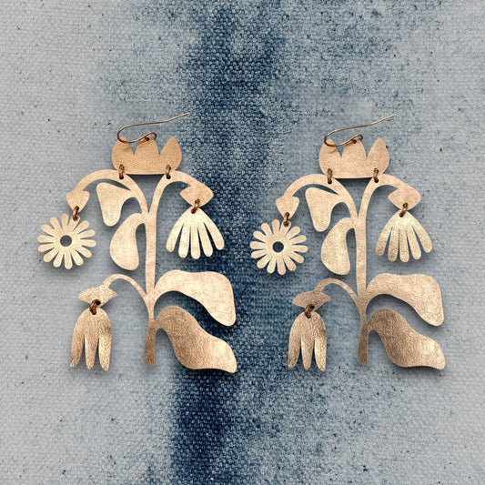 Thicket Earrings,Handmade Brass Botanical Jewelry, Nature
