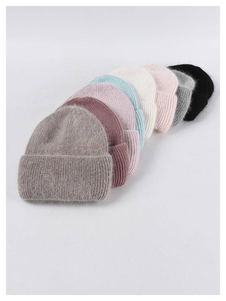 Angora Beanie Hat - Khaki 