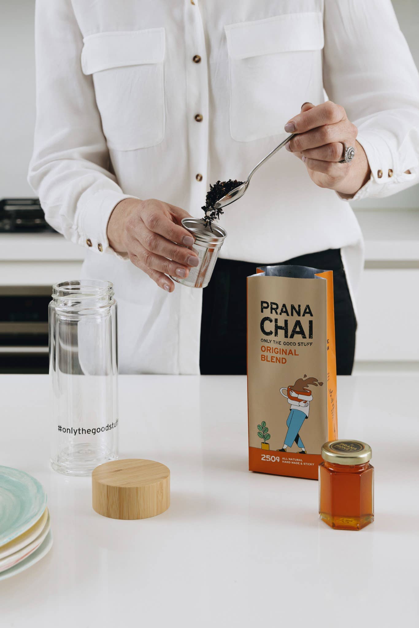 Double Wall Glass Tea Infuser Tumbler + Bamboo Lid