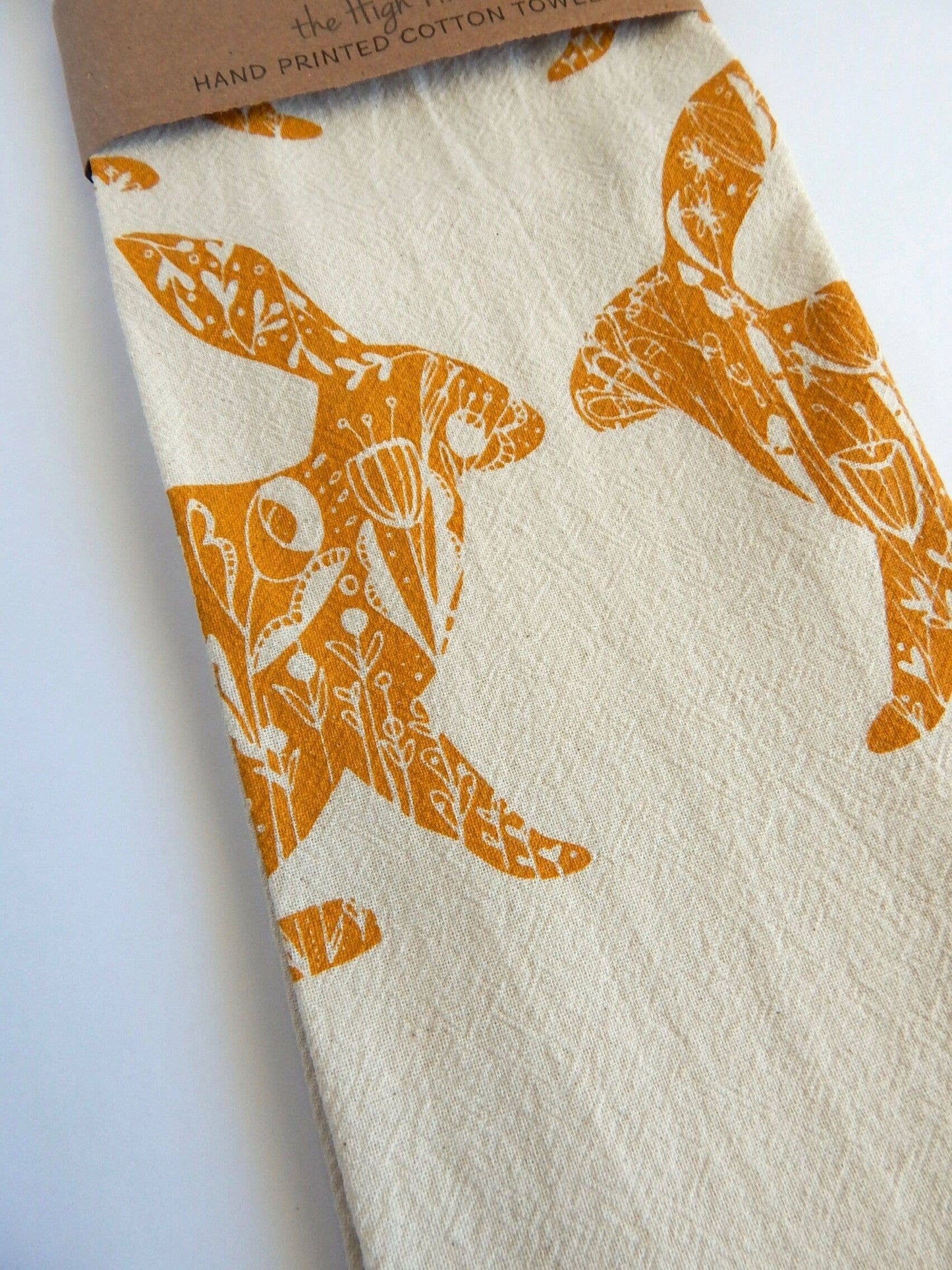 Floral Gold Rabbit Kitchen Towel, Rabbit Tea Towel
