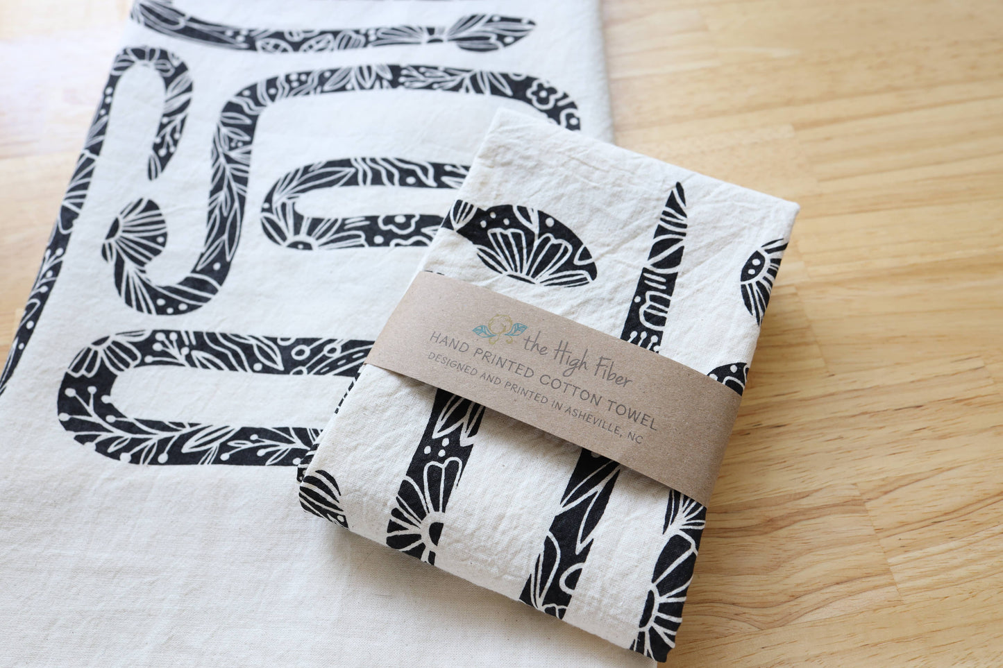 NEW Garden Snake Botanical Tea Towel, Hand Printed in USA