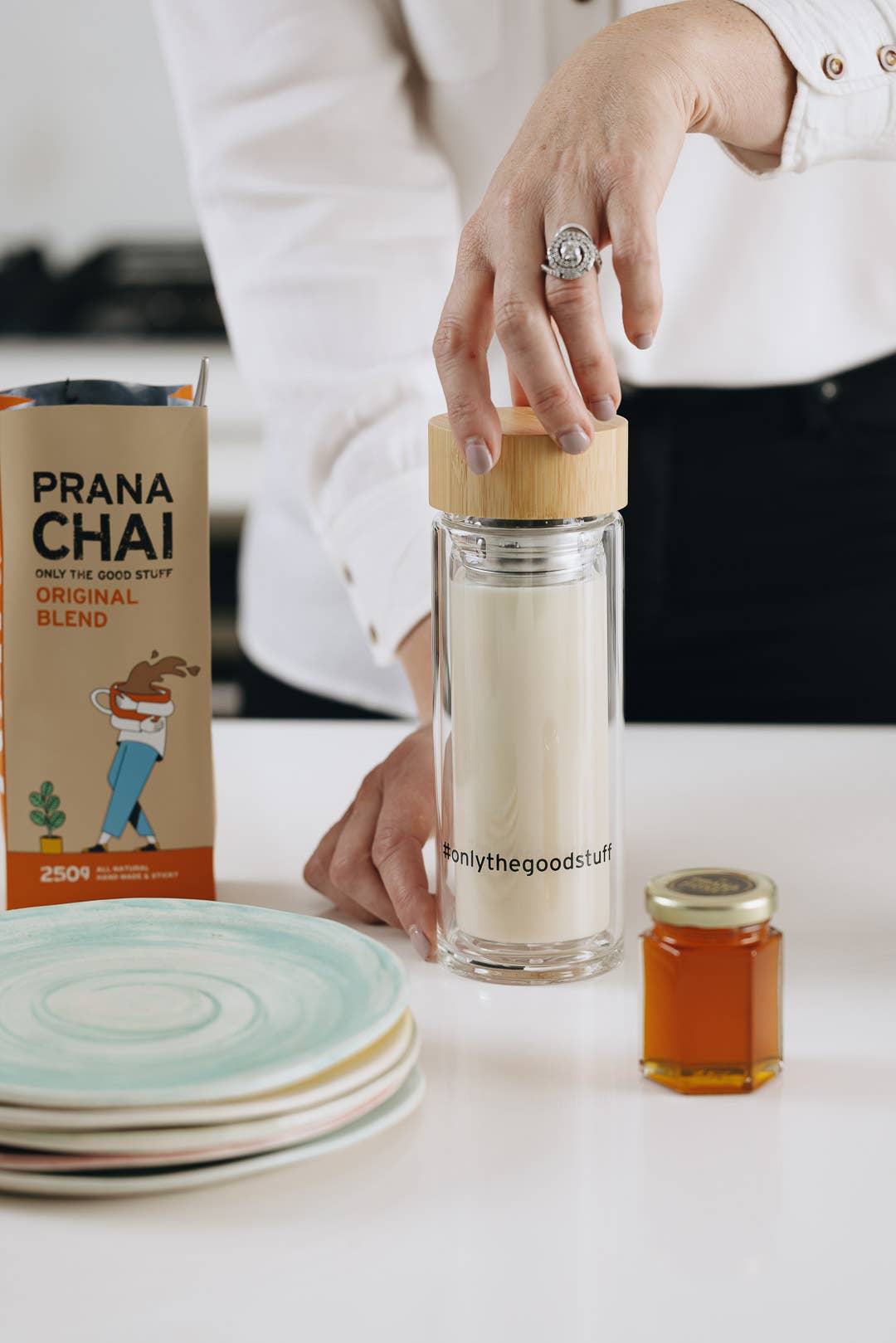 Double Wall Glass Tea Infuser Tumbler + Bamboo Lid