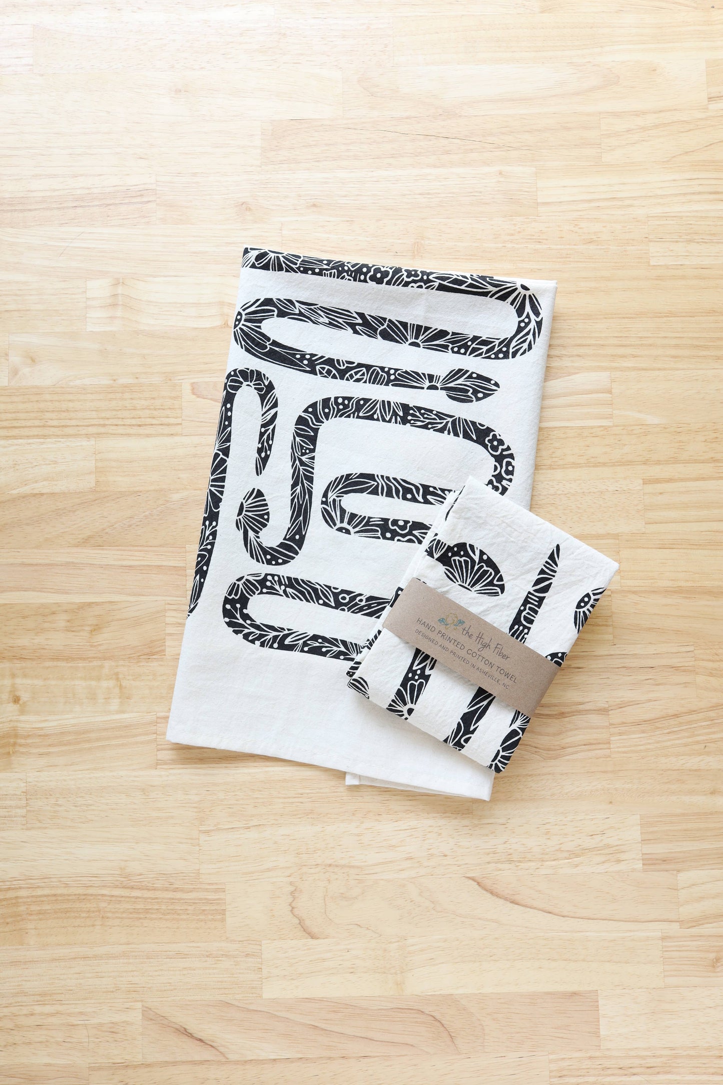 NEW Garden Snake Botanical Tea Towel, Hand Printed in USA