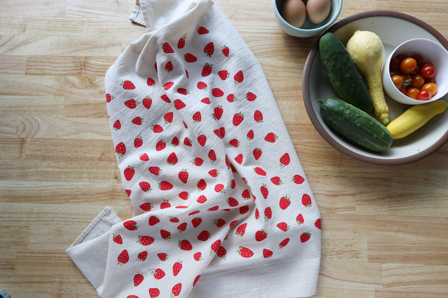 Strawberry Kitchen Towel, Hand Printed Fruit Tea Towel
