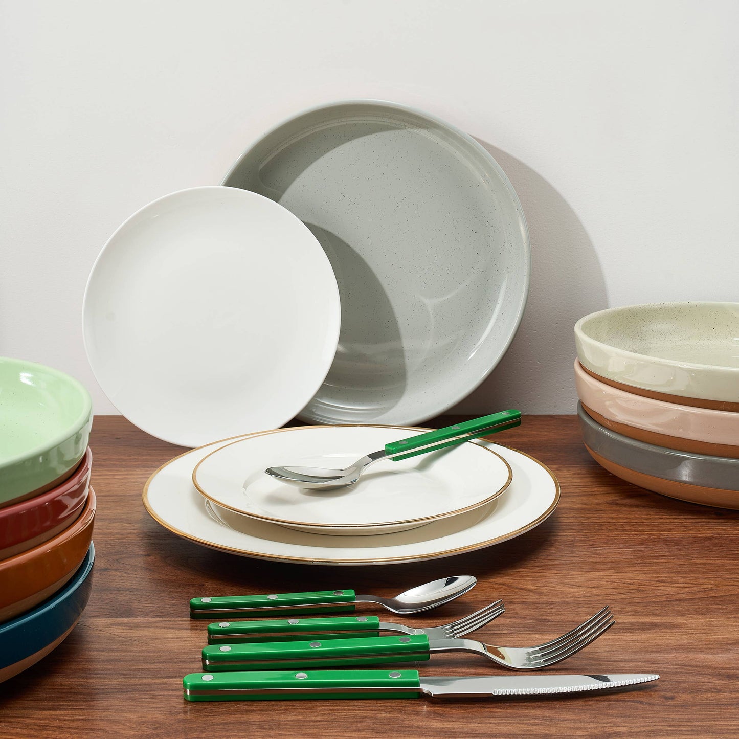 20-Piece Flatware Set for 4 - Green Color French Cutlery Set