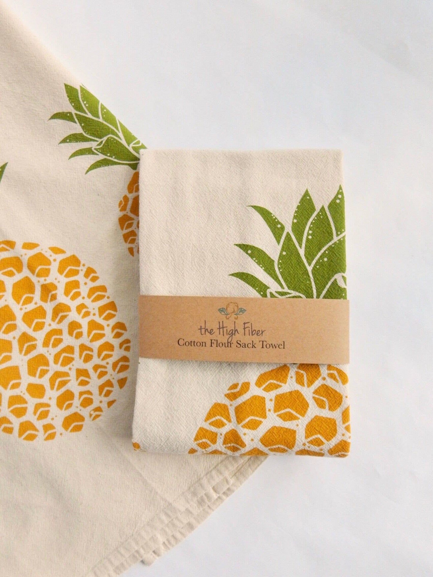 Pineapple Kitchen Towel, Handprinted Tea Towel, Tropical