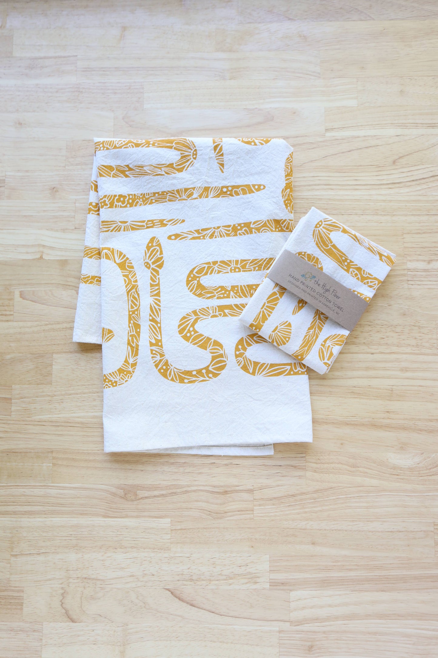 NEW Garden Snake Botanical Tea Towel, Hand Printed in USA