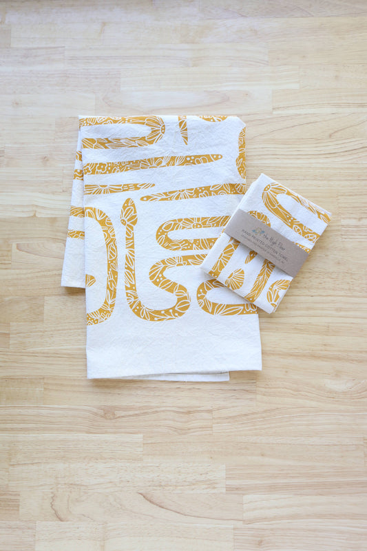 NEW Garden Snake Botanical Tea Towel, Hand Printed in USA