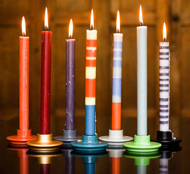 BRITISH COLOUR STANDARD - 25cm / 10'' H  - STRIPED Mixed Pack of all 3 Stripes Eco Dinner Candles, Gift Box of 6