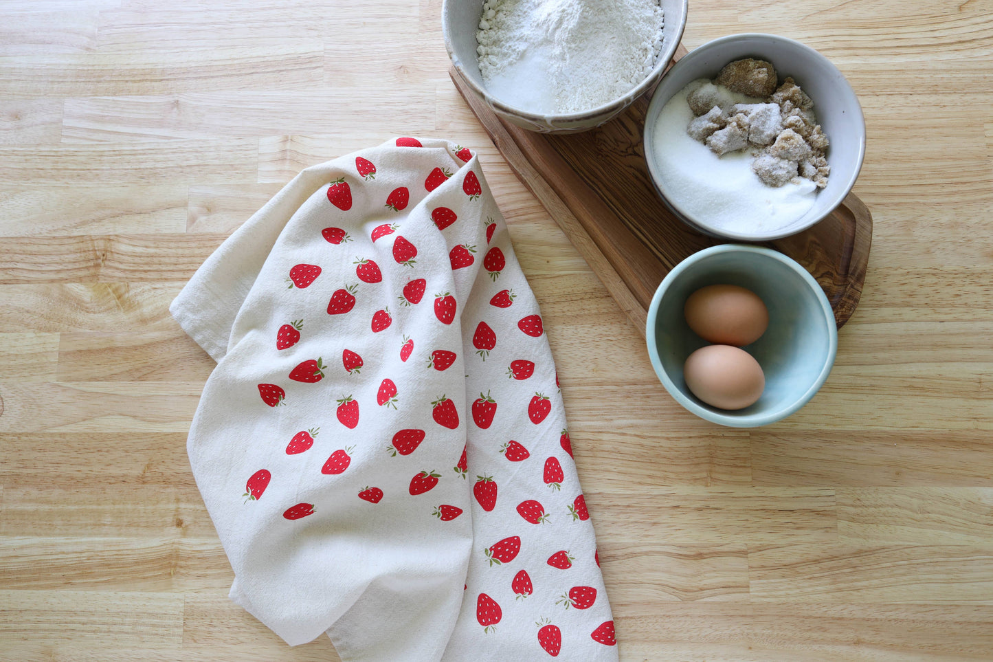 Strawberry Kitchen Towel, Hand Printed Fruit Tea Towel