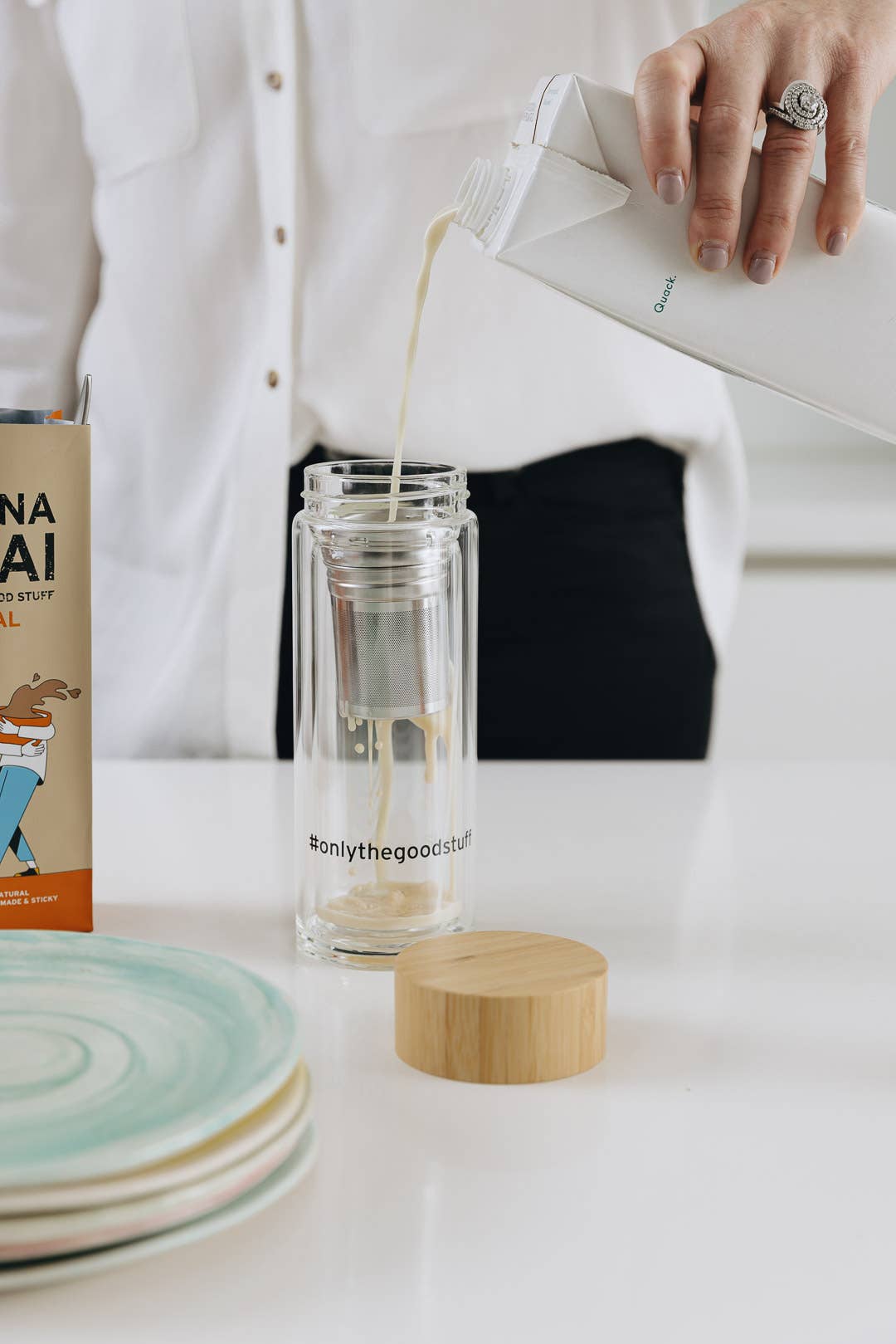 Double Wall Glass Tea Infuser Tumbler + Bamboo Lid