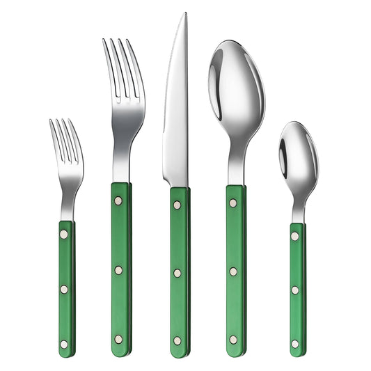 20-Piece Flatware Set for 4 - Green Color French Cutlery Set