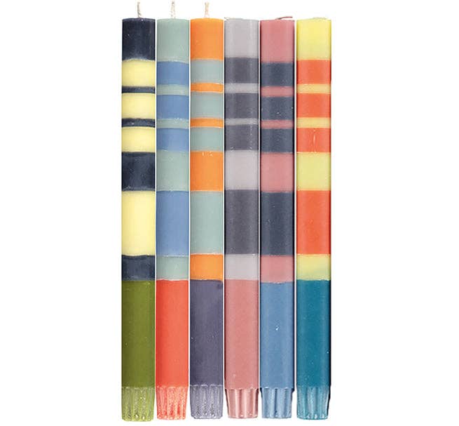 BRITISH COLOUR STANDARD - 25cm / 10'' H  - STRIPED Mixed Pack of all 3 Stripes Eco Dinner Candles, Gift Box of 6