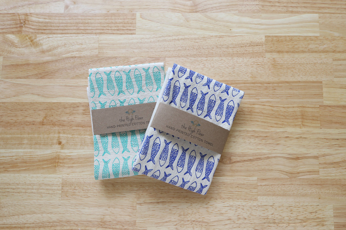 Fish Kitchen Towel, Handprinted Tea Towel, Coastal Towel