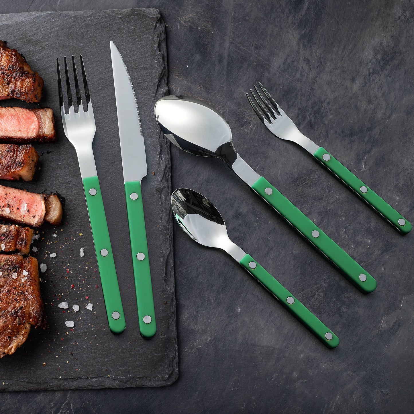 20-Piece Flatware Set for 4 - Green Color French Cutlery Set