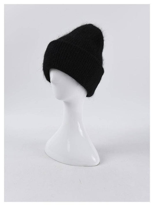 Angora Beanie Hat - Black