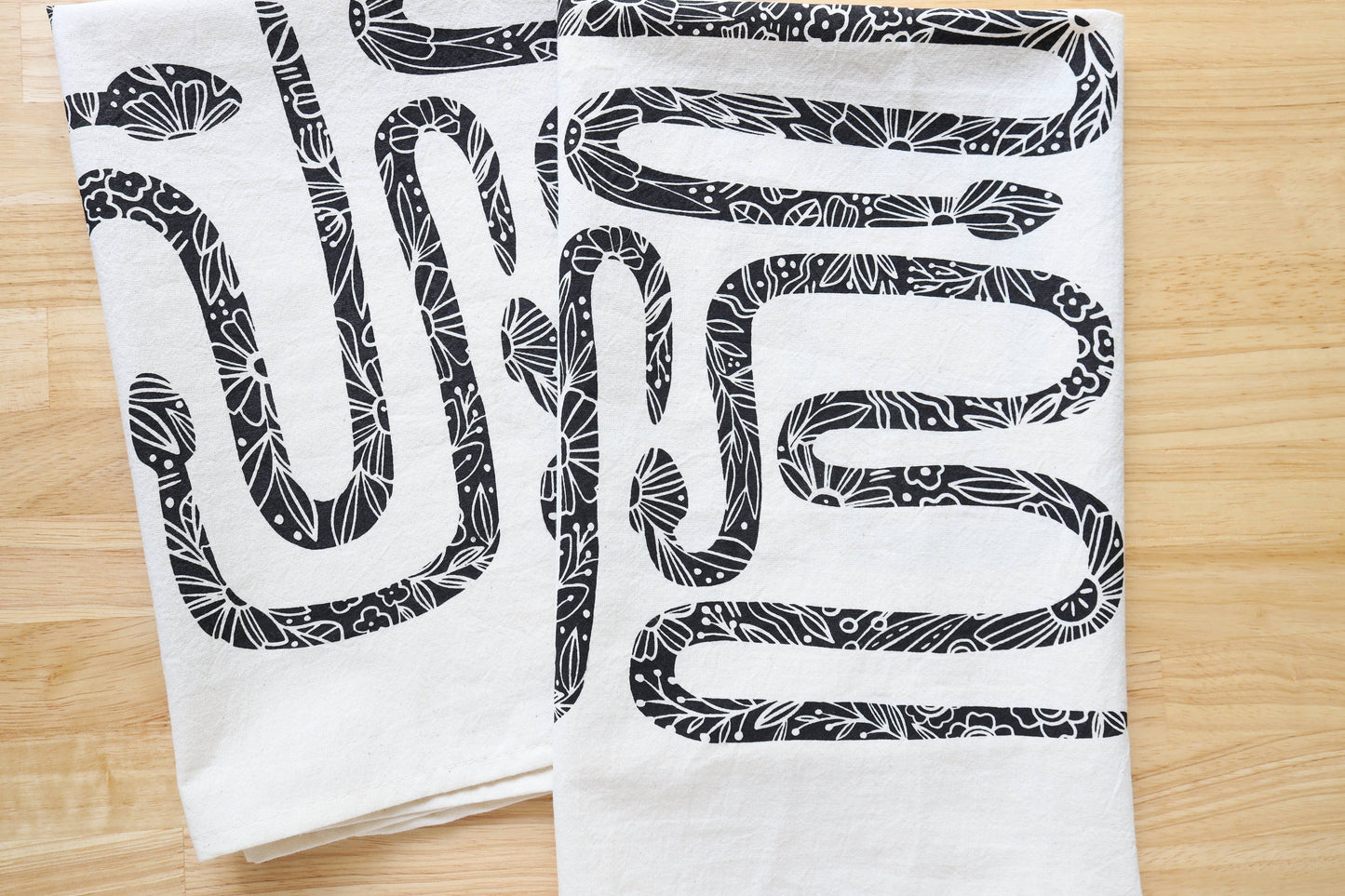 NEW Garden Snake Botanical Tea Towel, Hand Printed in USA